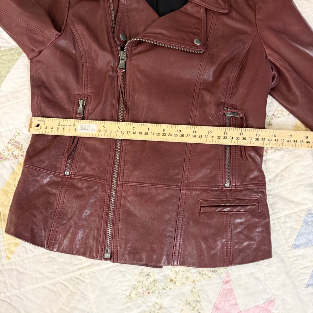 Womens Brown Leather Moto Jacket Asymmetrical Zip Y2K Flip Phone Pocket Size S - Picture 15 of 16